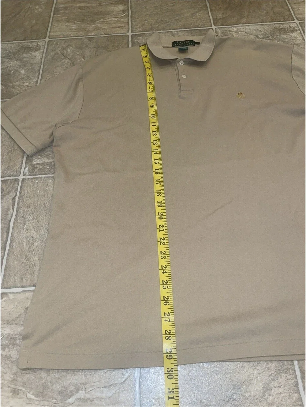Vintage Lauren Ralph Lauren Polo Shirt Mens L Beige Brown Crest Logo Cotton